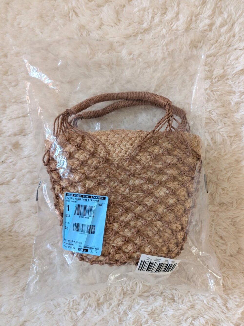 NWT J. Crew Sedona Basket Bag in Straw with Mesh (color: burnt caramel) - Picture 9 of 9